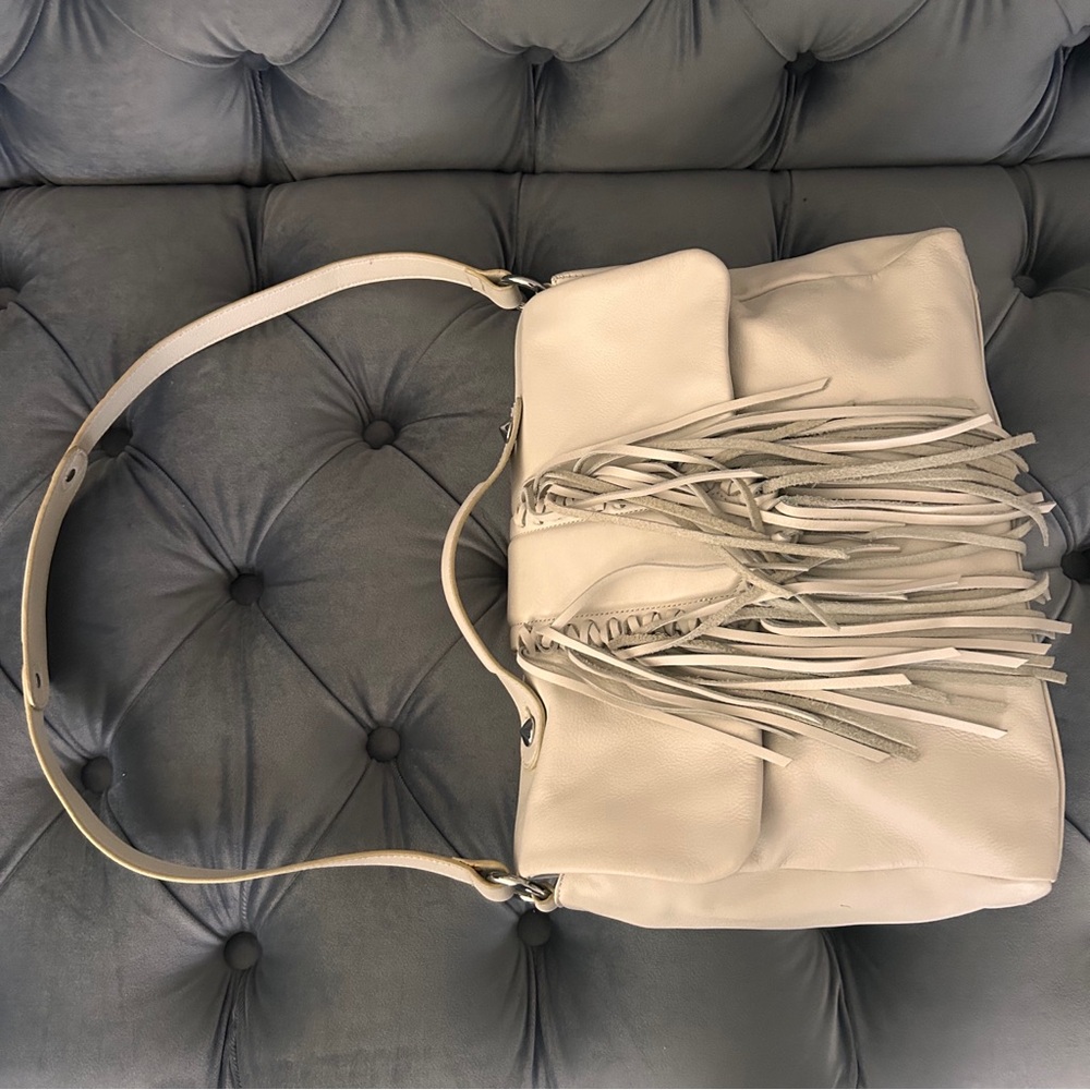 Sam Edelman Beautiful Leather 🤩Michelle Ivory Fringe Satchel Bag - Picture 8 of 10